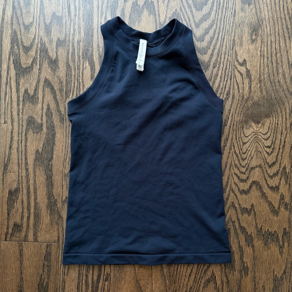 Athleta Navy High Neck Ribbed Tank Top